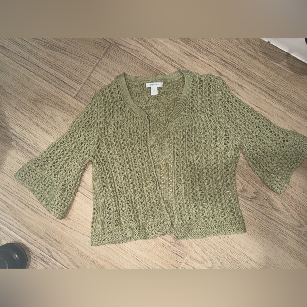 dressbarn Green Cable Knit Cardigan Sweater